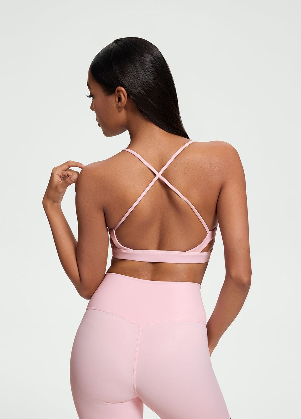 Faux Leather Crossback Top in Ballet Pink, detail