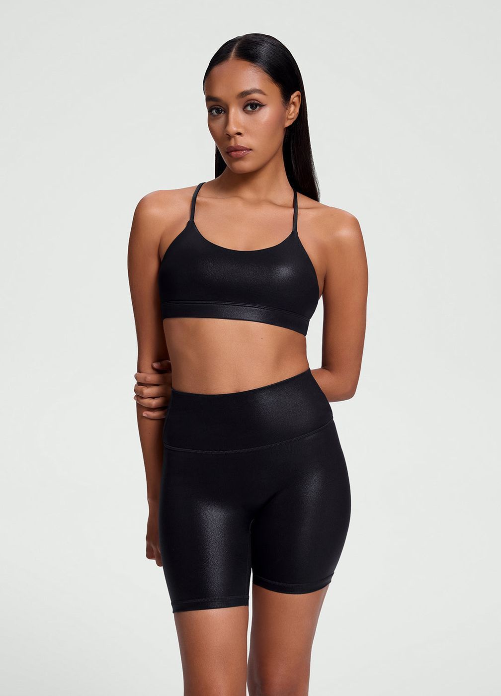 Faux Leather Crossback Top in Black, second view