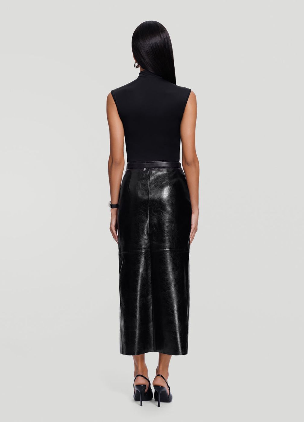 Faux Leather Pencil Maxi Skirt in Black, detail