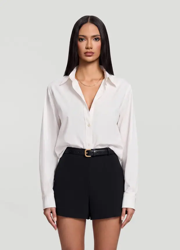 Fitted Button-down Cotton Shirt in White, front view