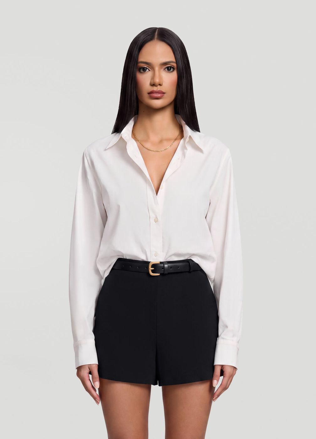 Fitted Button-down Cotton Shirt in White, front view