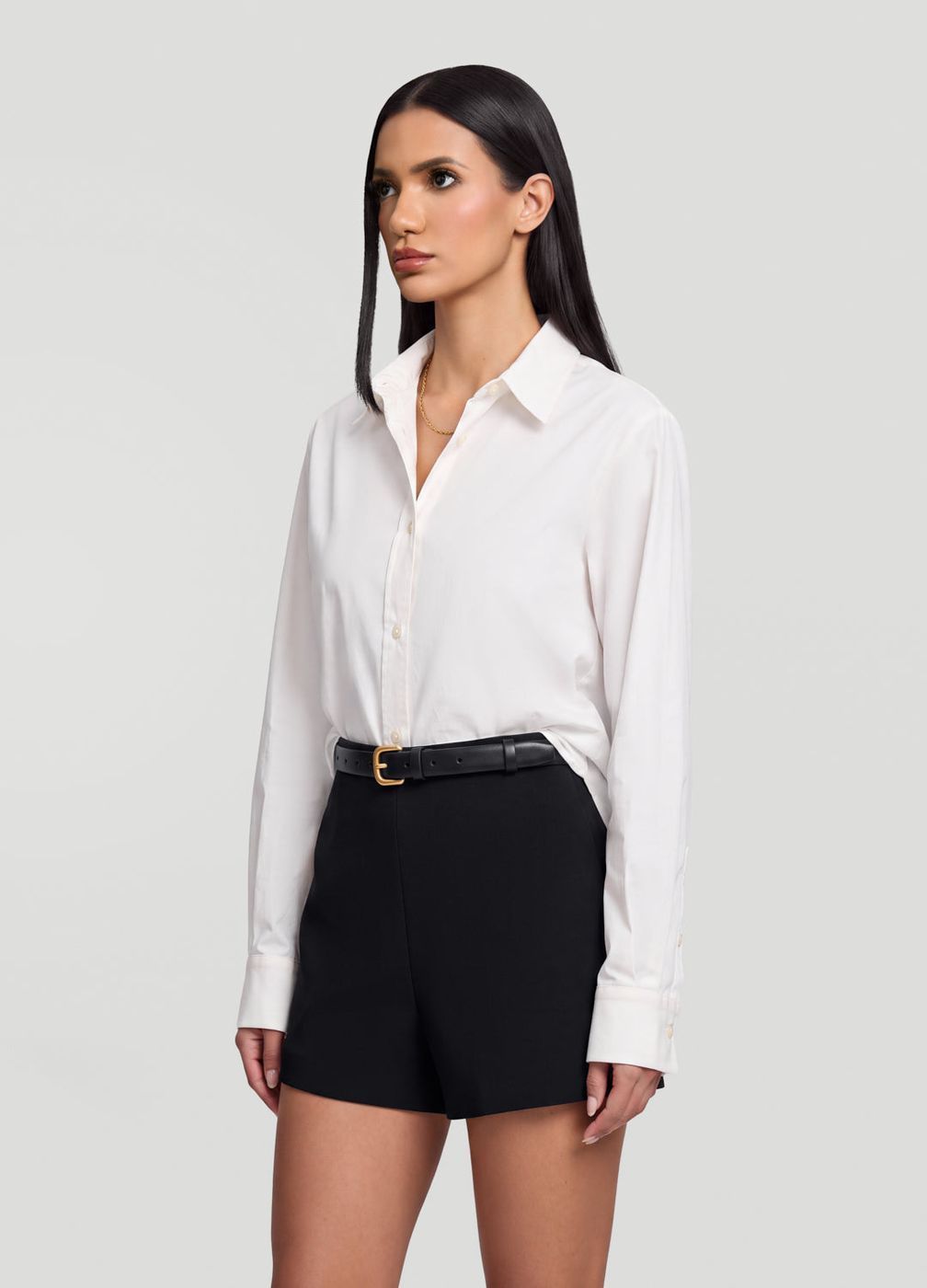 Fitted Button-down Cotton Shirt in White, second view