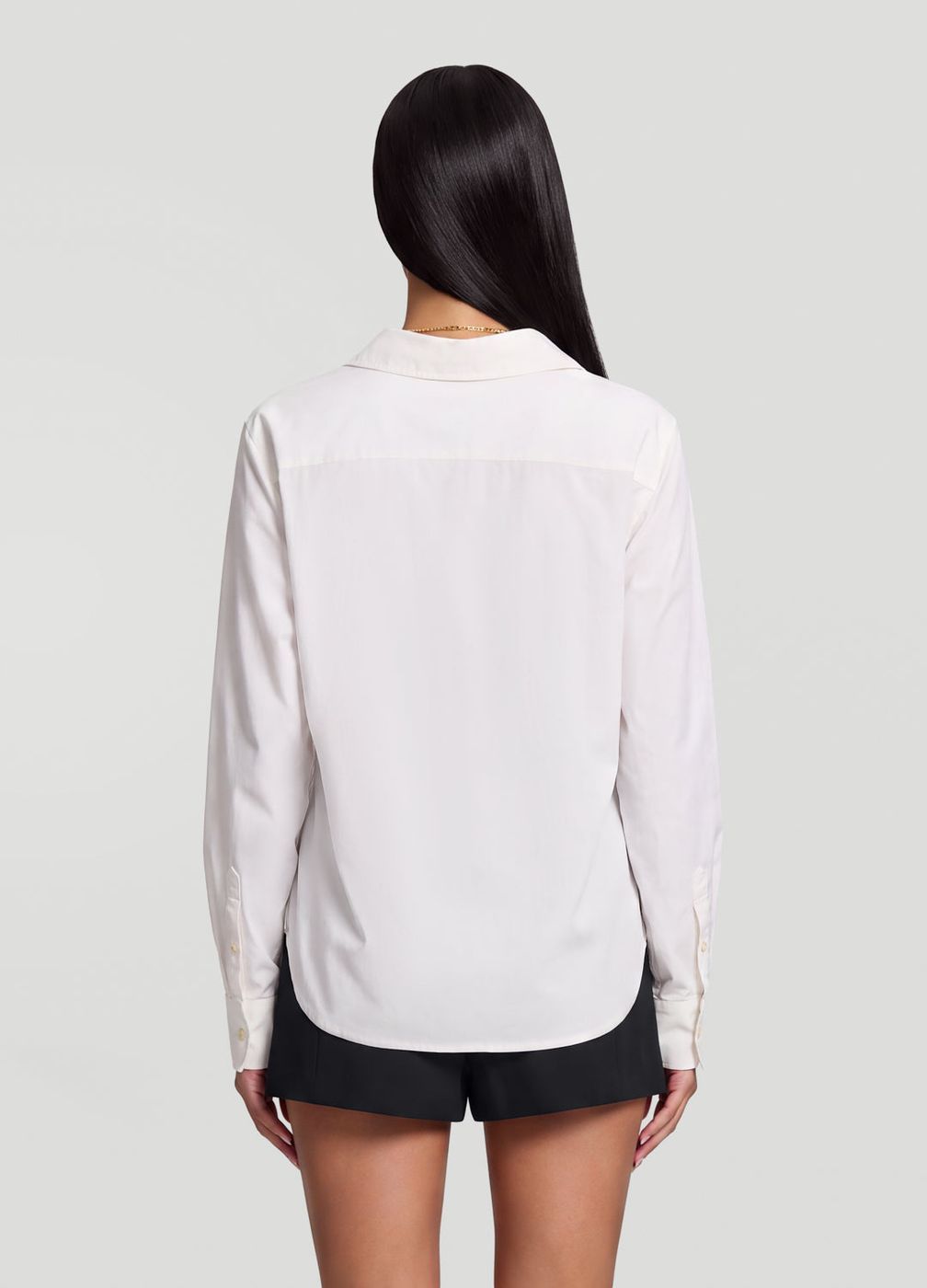 Fitted Button-down Cotton Shirt in White, detail