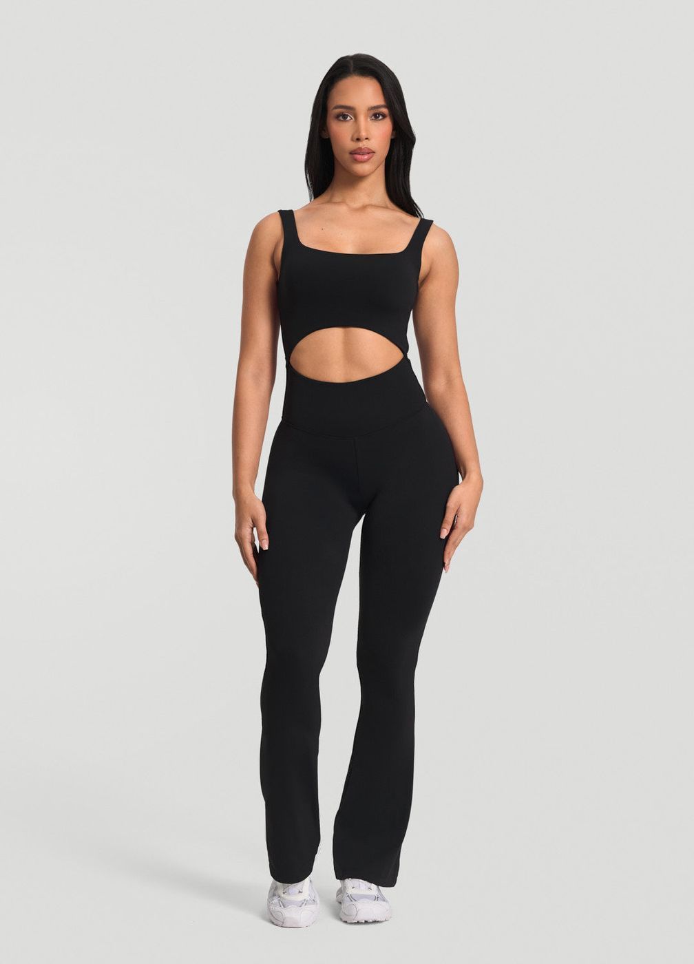 Flared Jumpsuit in Black, front view