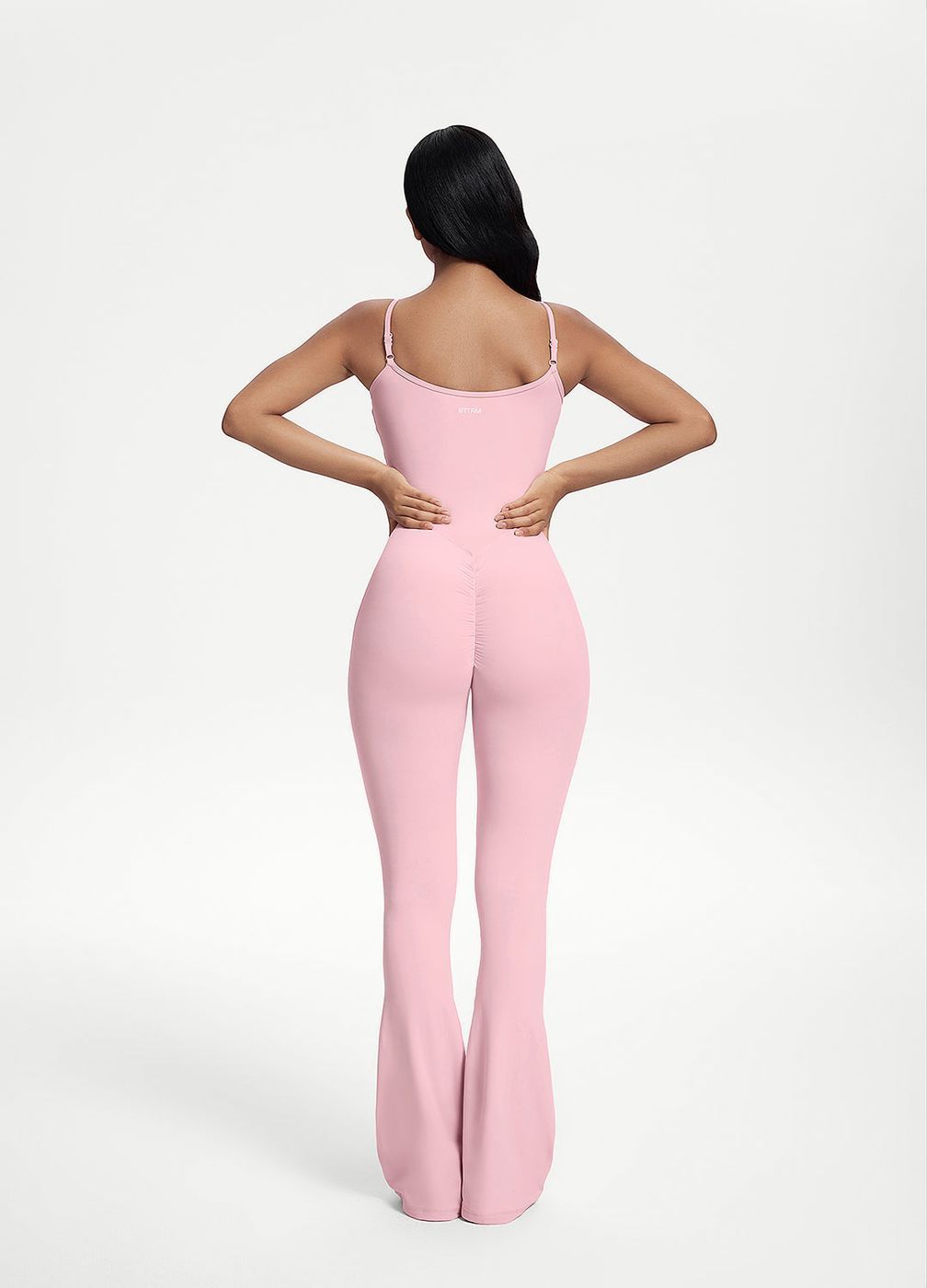 Flared Scrunch Jumpsuit in Ballet Pink, detail