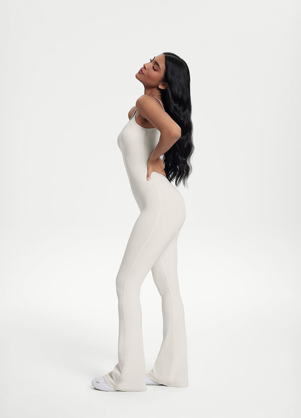 Flared Scrunch Jumpsuit in White, second view