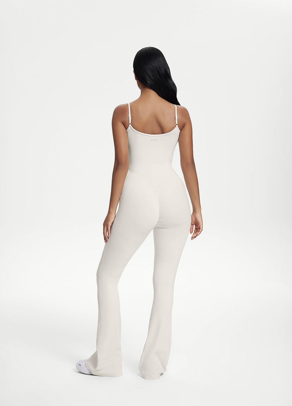 Flared Scrunch Jumpsuit in White, detail