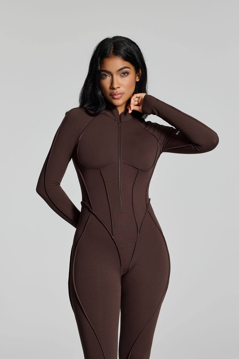 Full-length Catsuit in Chocolate, front view