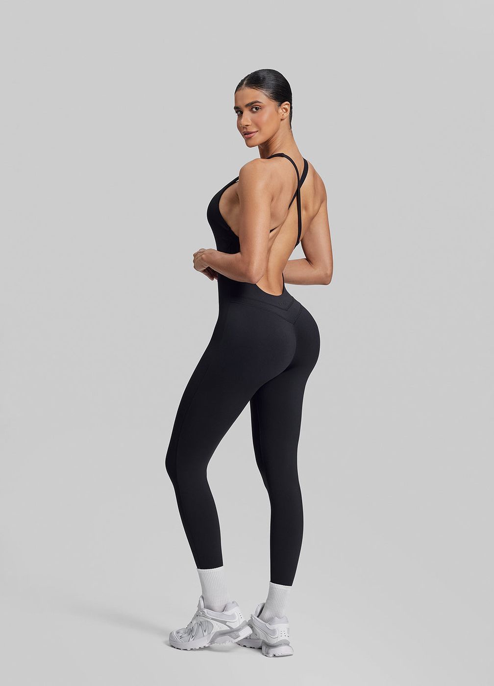 Full Length Crossback Bodysuit in Black, second view