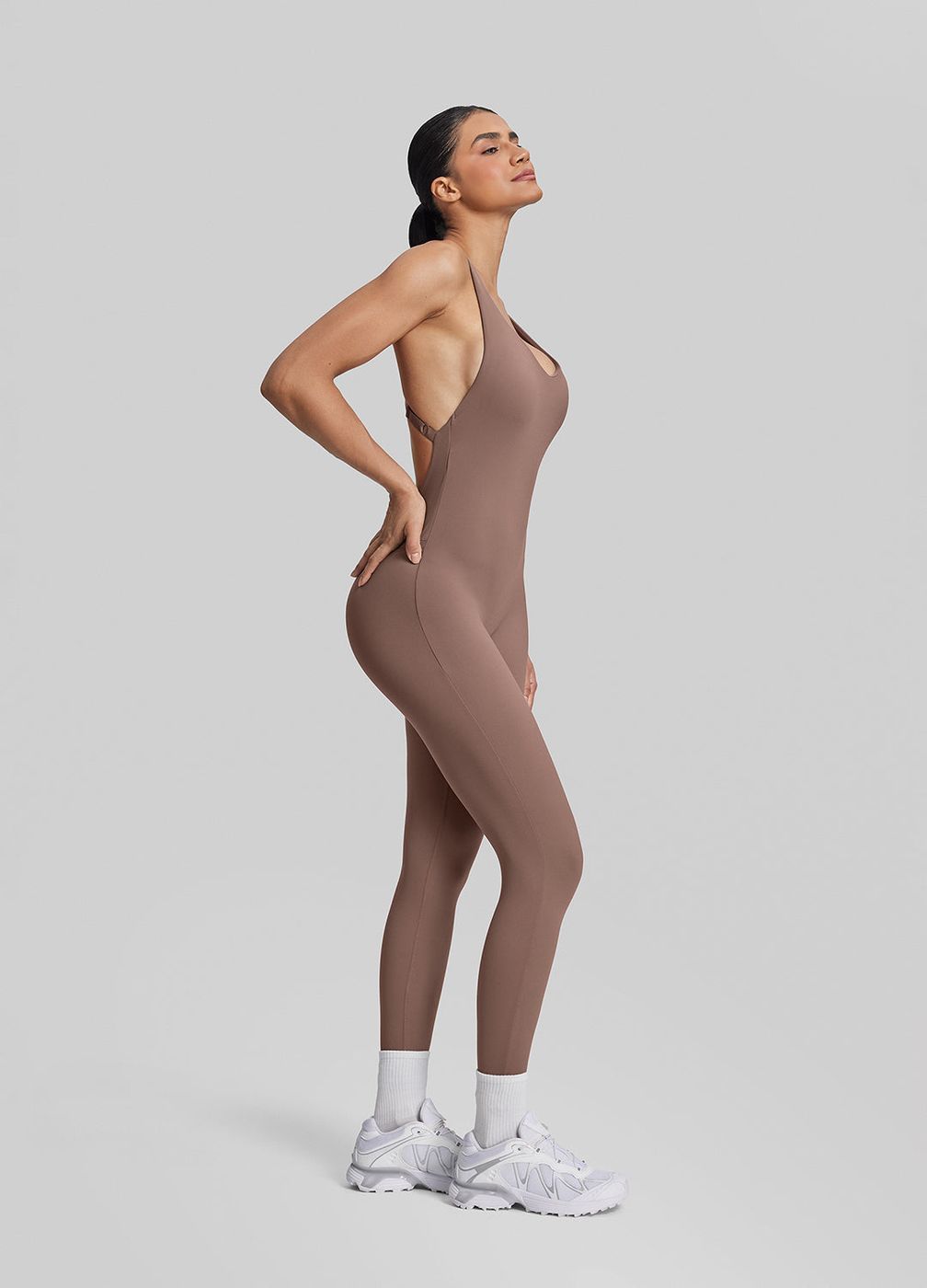 Full Length Crossback Bodysuit in Dusty Taupe, second view