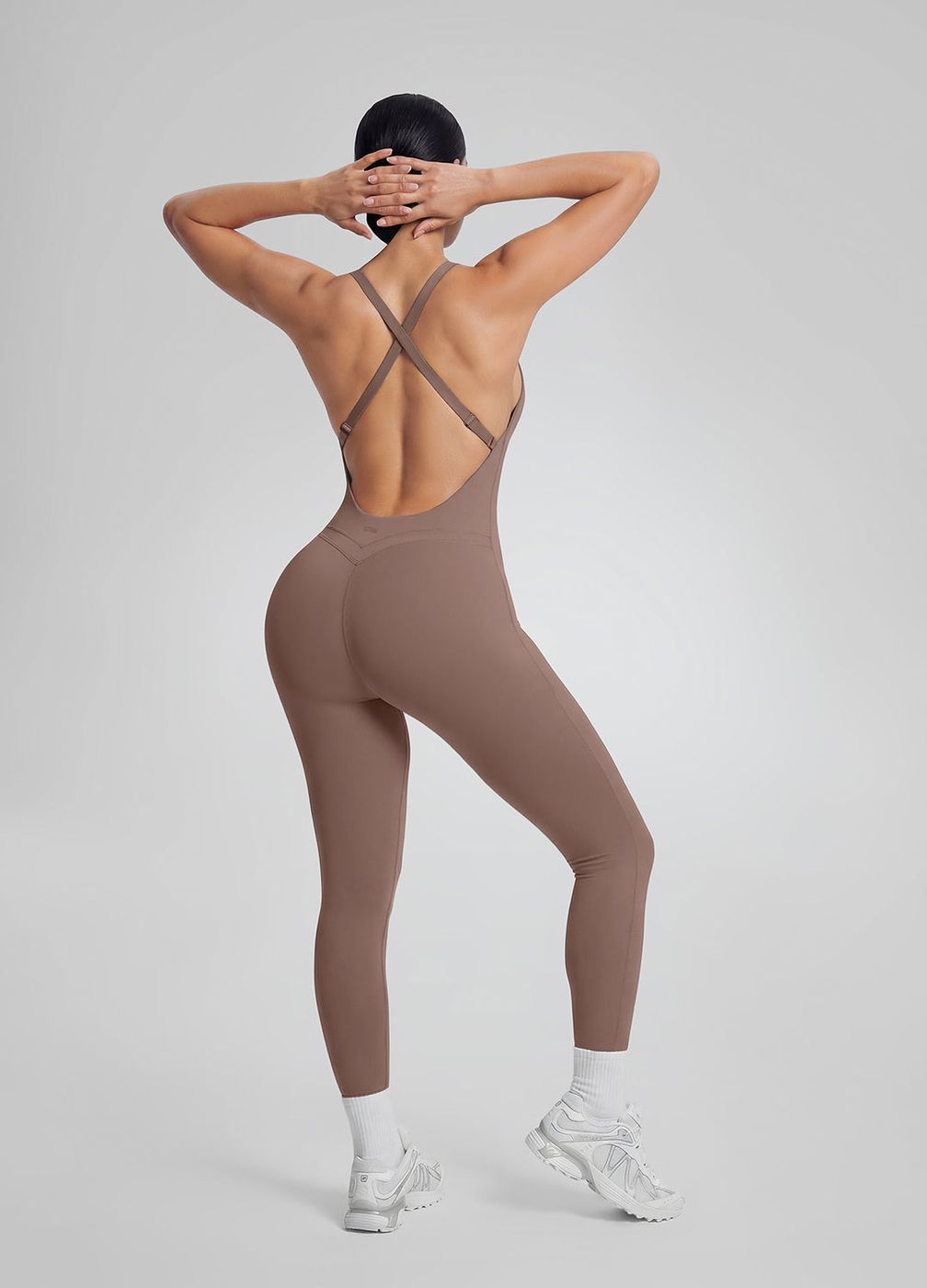 Full Length Crossback Bodysuit in Dusty Taupe, detail