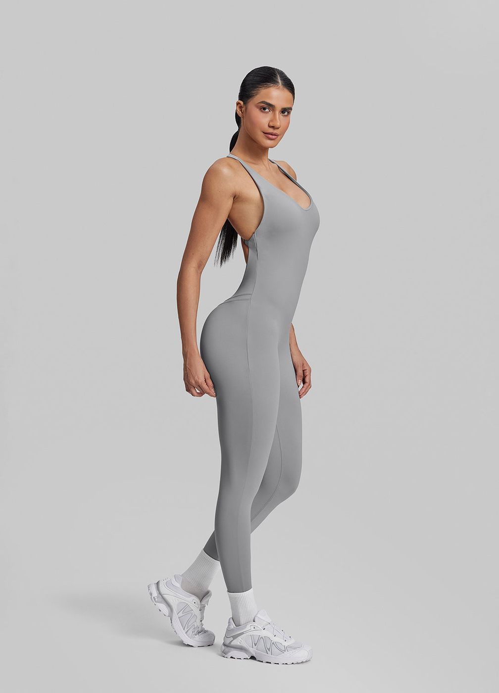 Full Length Crossback Bodysuit in Ash Grey, second view