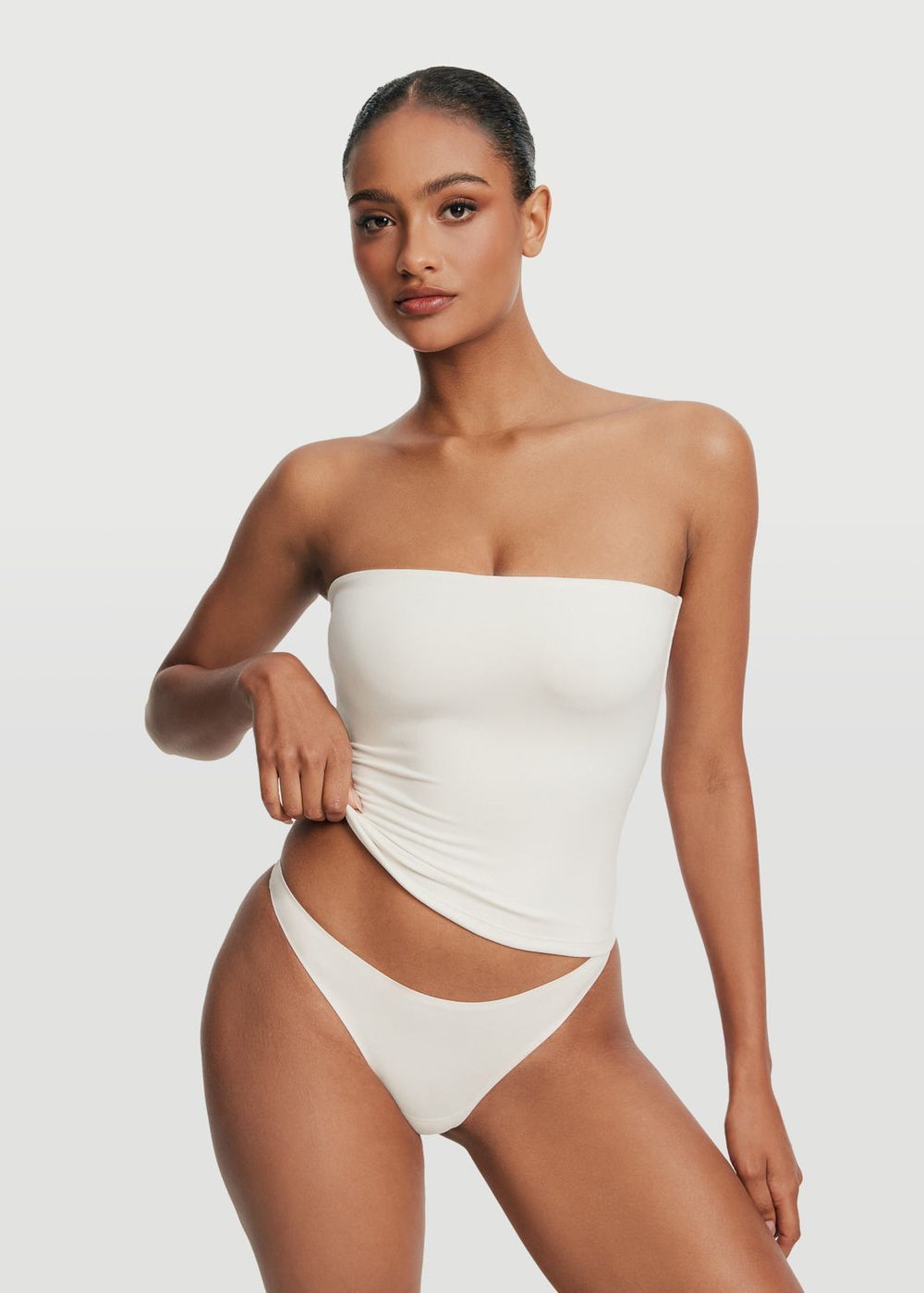Full-length Tube Top in White, front view