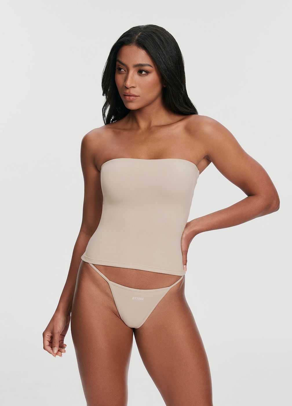 Full-length Tube Top in Oat Milk, front view