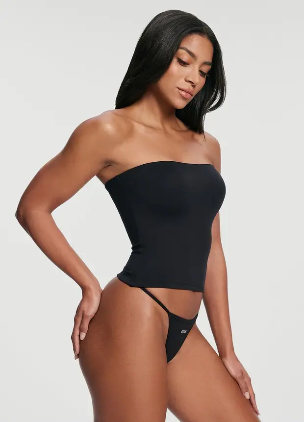 Full-length Tube Top in Black, front view