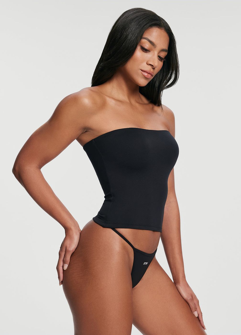 Full-length Tube Top in Black, front view