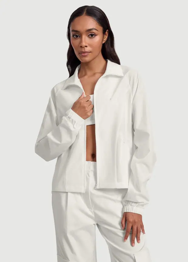 Funnel-neck Jacket in White, front view
