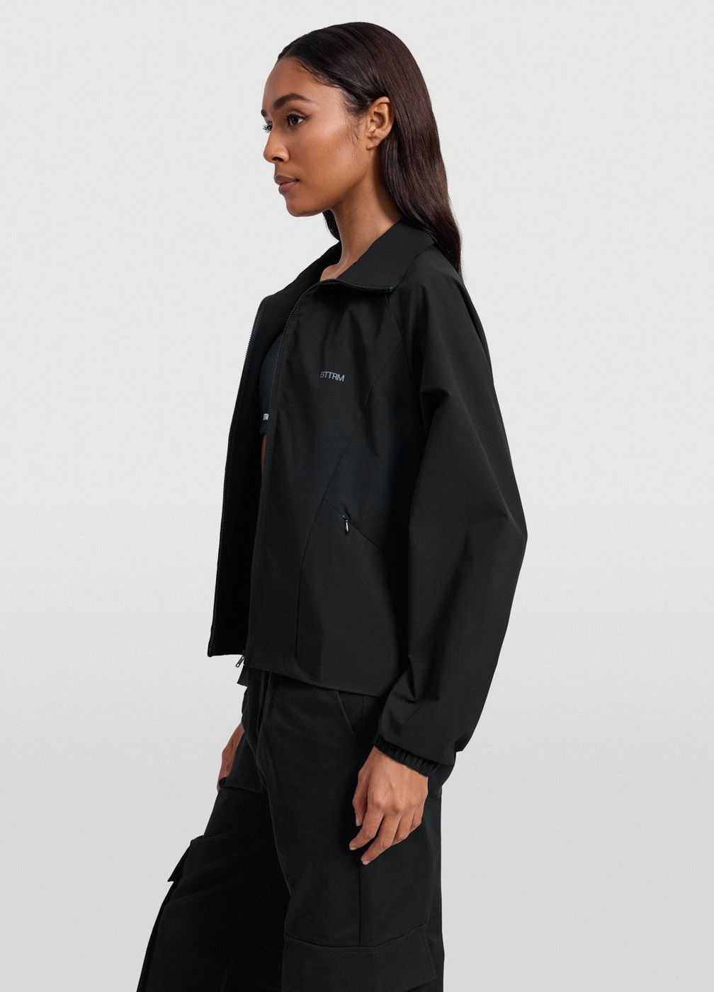 Funnel-neck Jacket in Black, detail