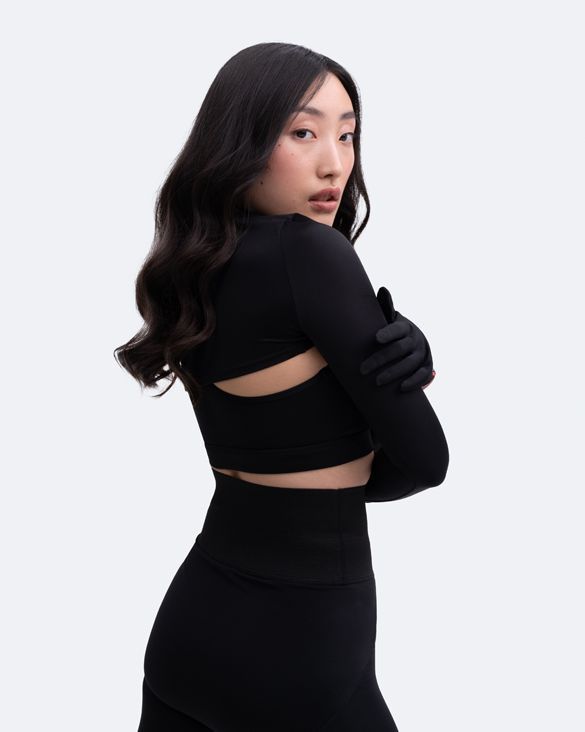 Glove Sleeve Crop Top in Black, detail