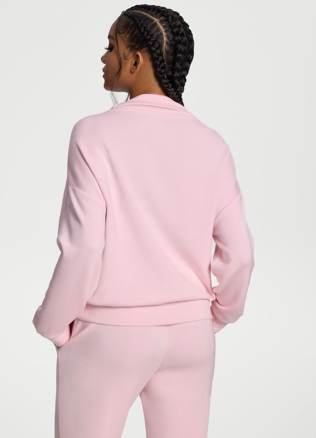 Half-zip Long Sleeve Sweatshirt in Ballet Pink, detail