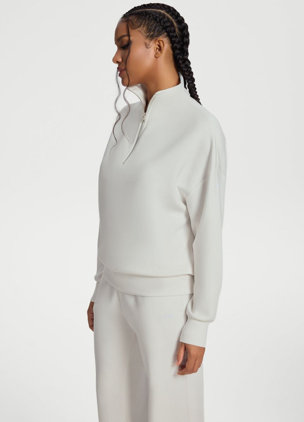 Half-zip Long Sleeve Sweatshirt in White, second view