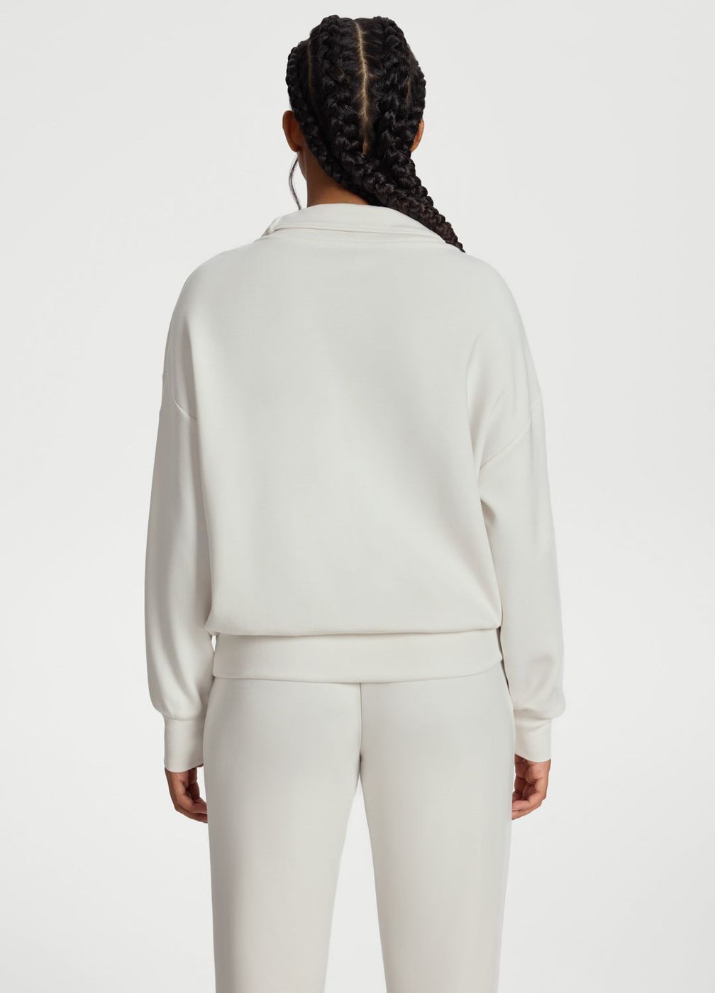 Half-zip Long Sleeve Sweatshirt in White, detail