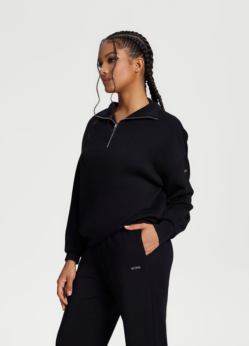 Half-zip Long Sleeve Sweatshirt in Black, detail
