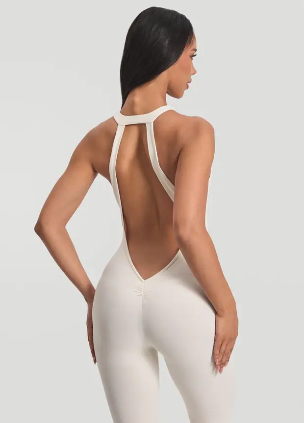 Halter Jumpsuit in Ivory, front view