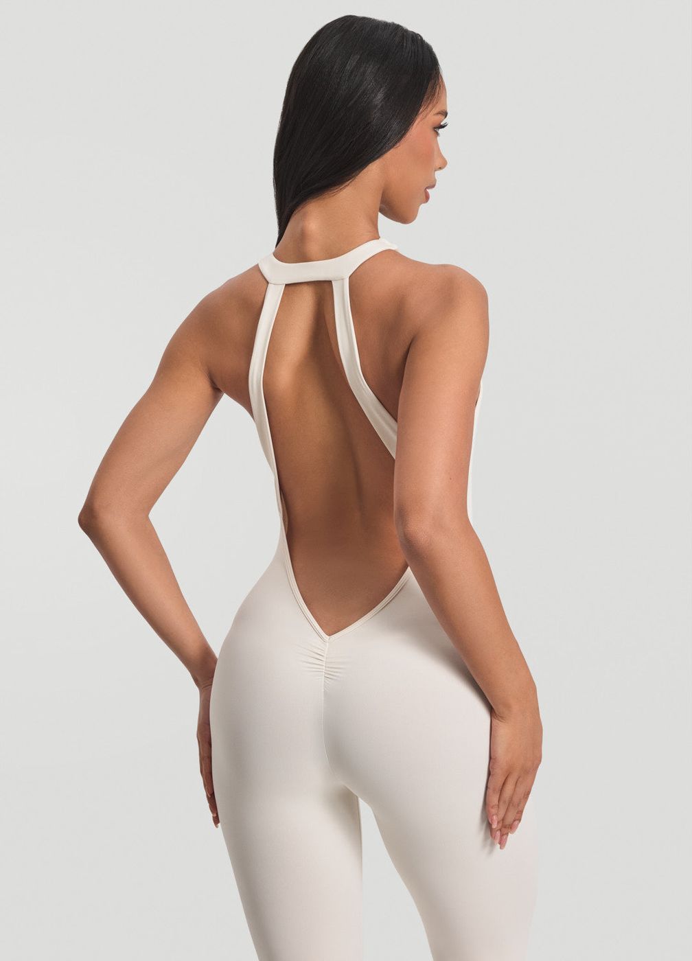 Halter Jumpsuit in Ivory, front view