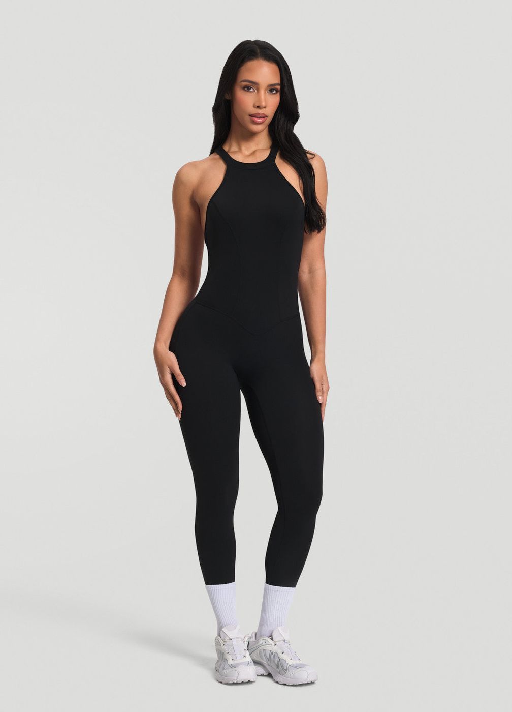Halter Jumpsuit in Black, front view
