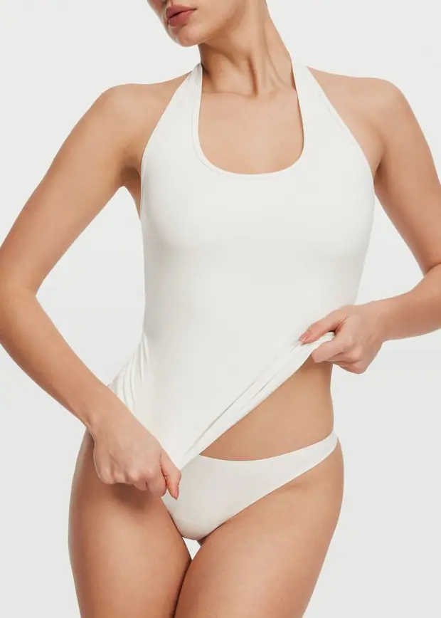 Halter Neck Tank Top in White, front view