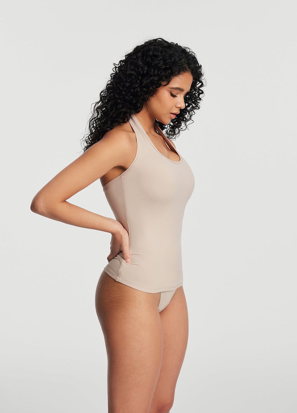 Halter Neck Tank Top in Oat Milk, detail