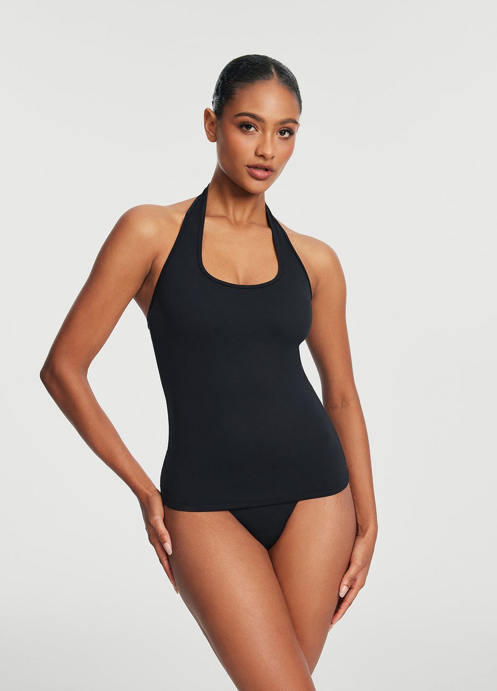 Halter Neck Tank Top in Black, front view