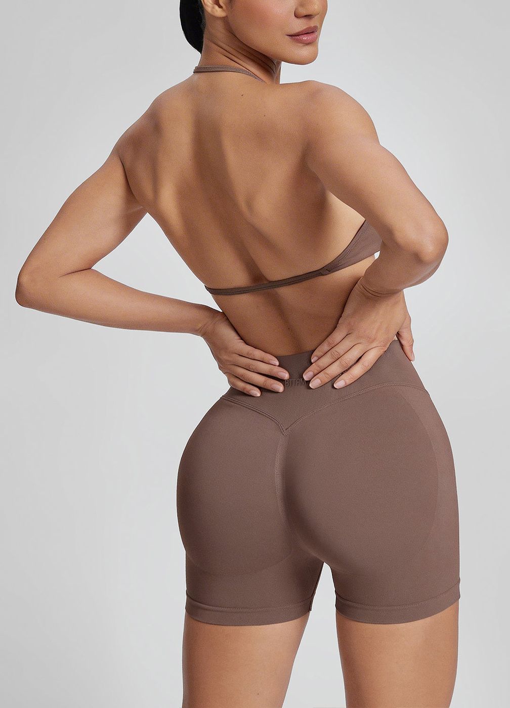 Halterneck Backless Strappy Functional in Dusty Taupe, second view