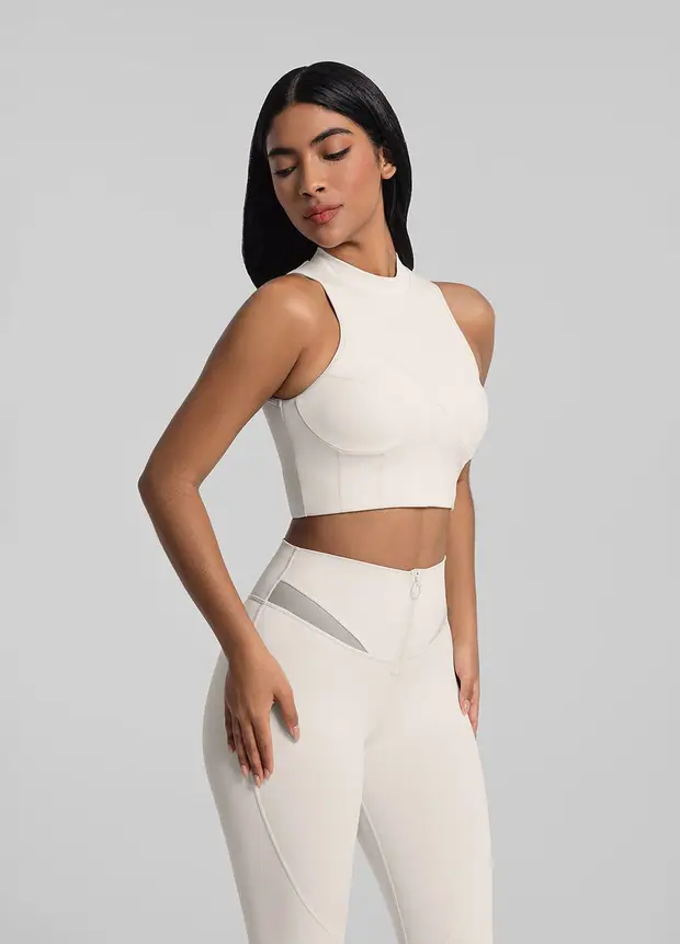 High-neck Crop Top in Ivory, front view
