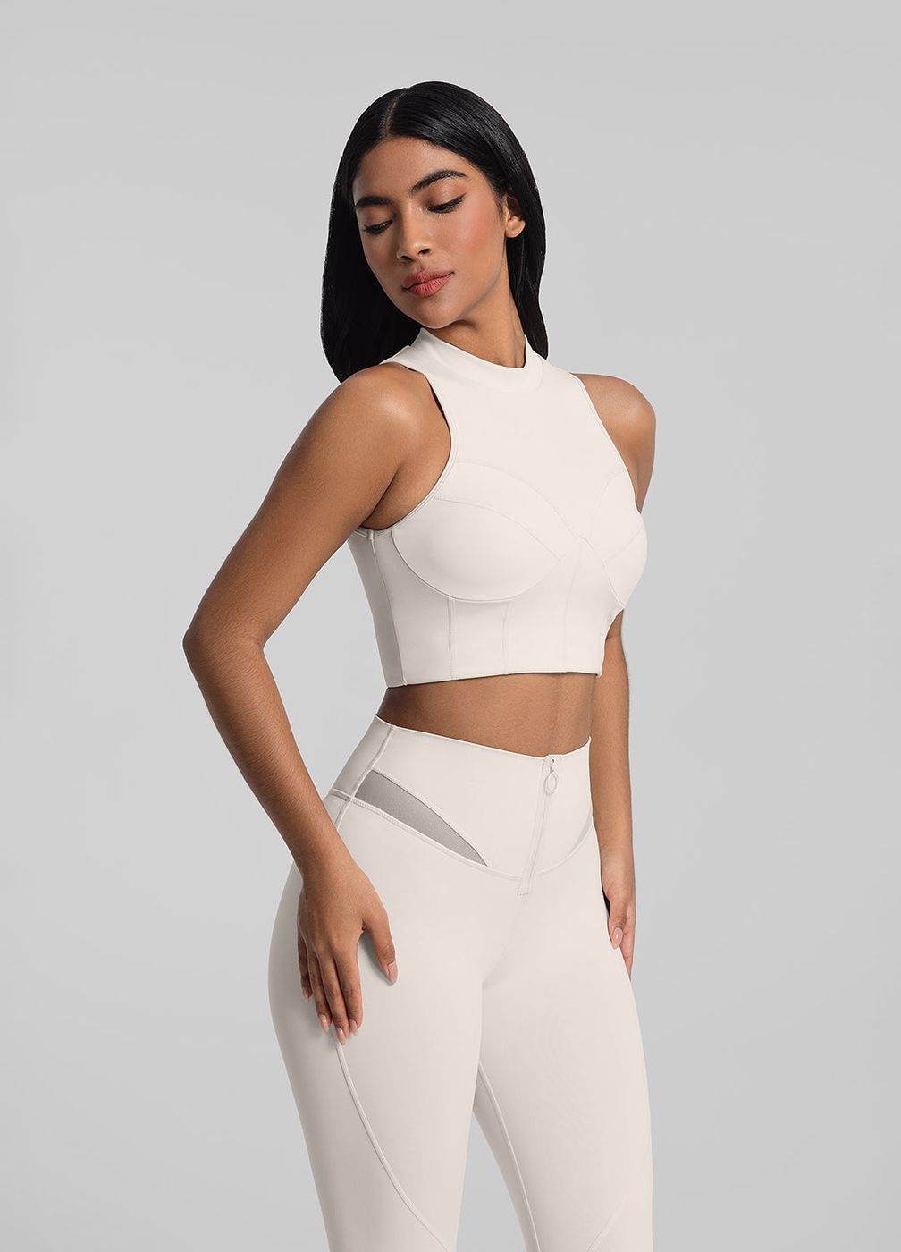 High-neck Crop Top in Ivory, front view