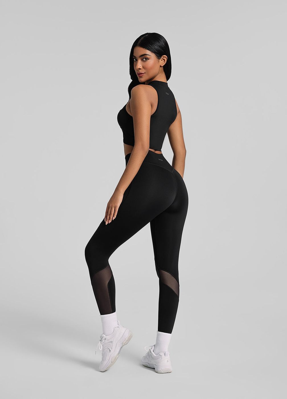 High-neck Crop Top in Black, second view