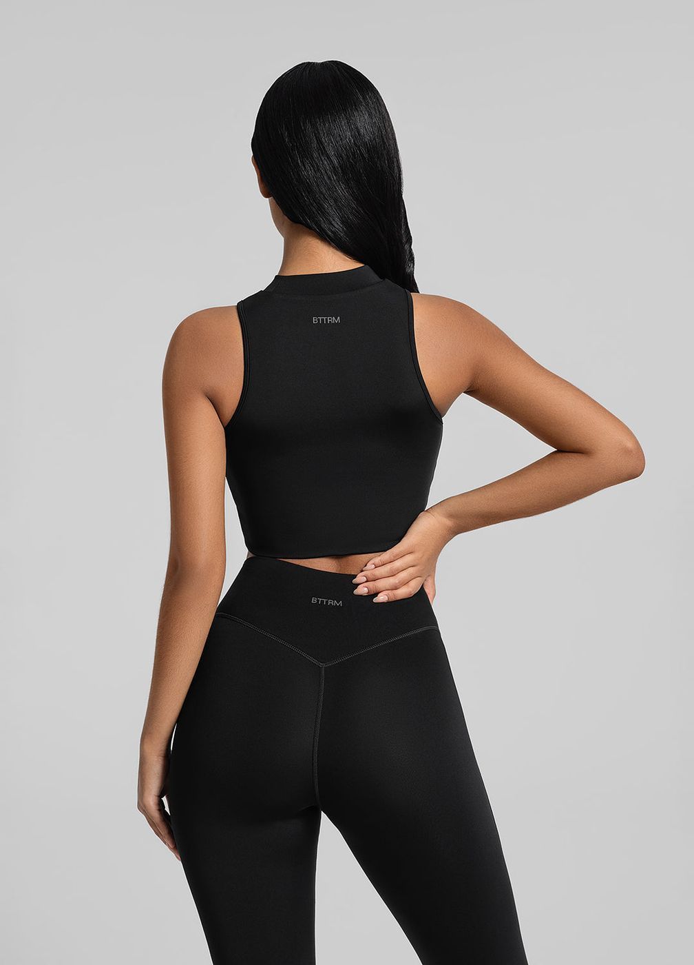 High-neck Crop Top in Black, detail