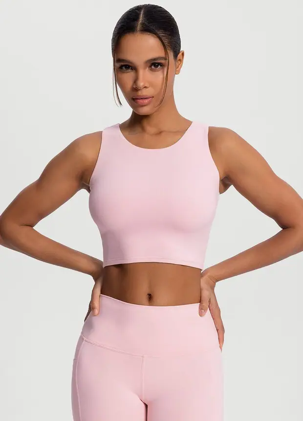 High Neck Cropped Tank Top in Ballet Pink, front view