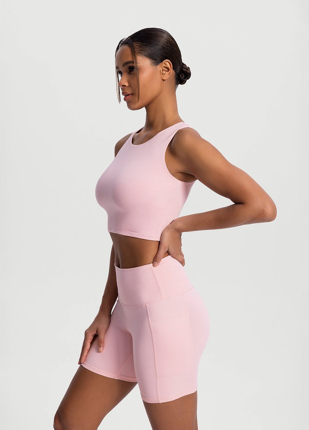 High Neck Cropped Tank Top in Ballet Pink, second view