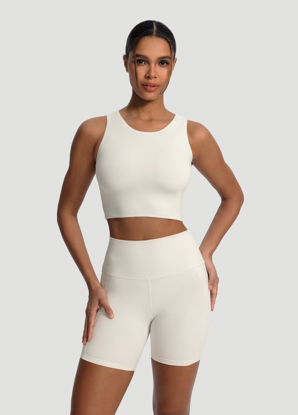 High Neck Cropped Tank Top in White, front view