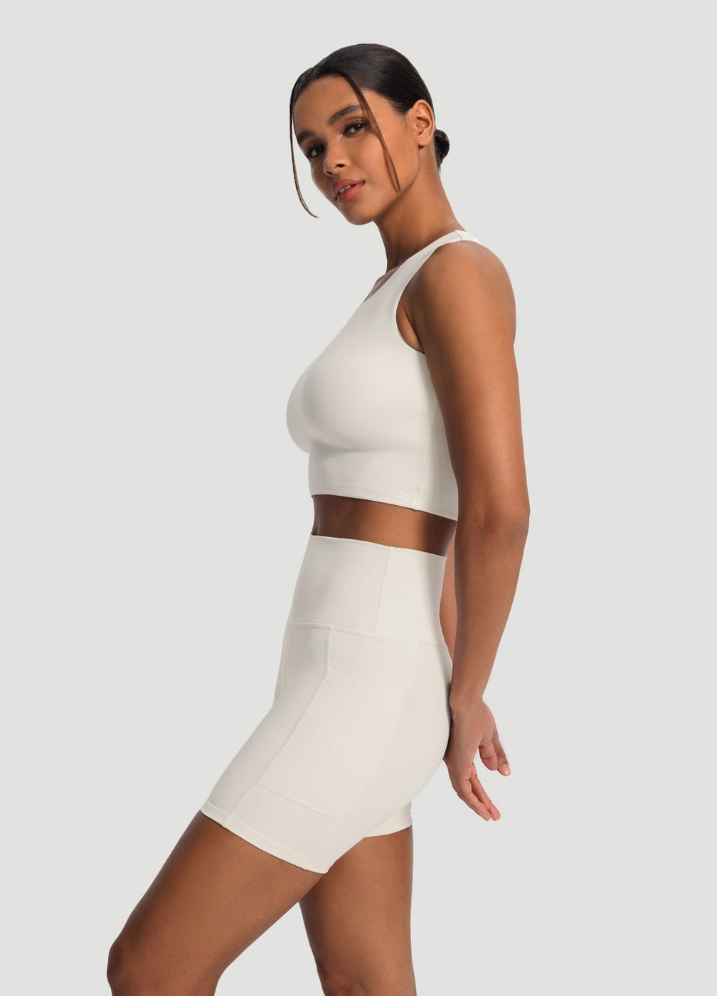 High Neck Cropped Tank Top in White, second view
