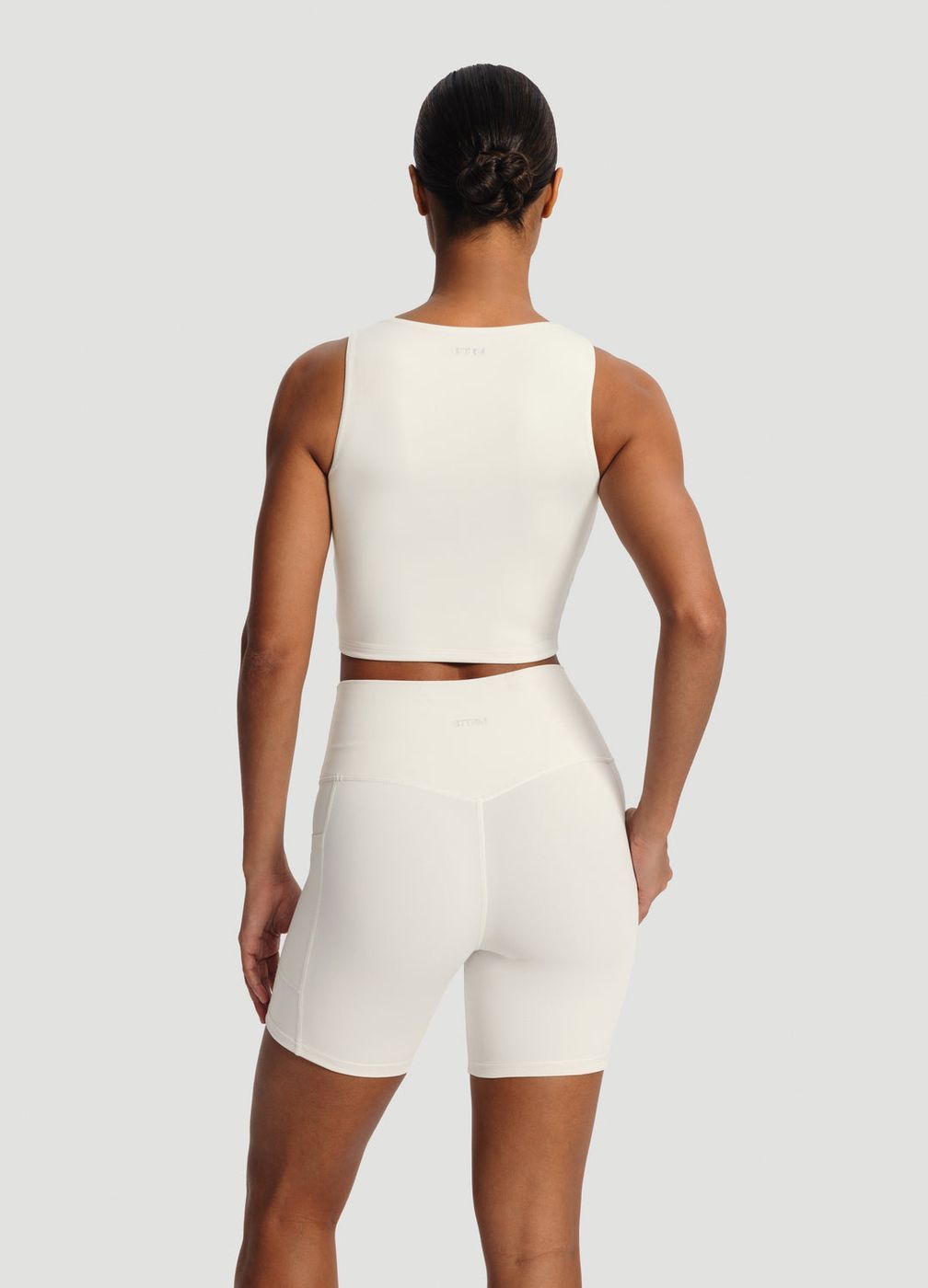 High Neck Cropped Tank Top in White, detail