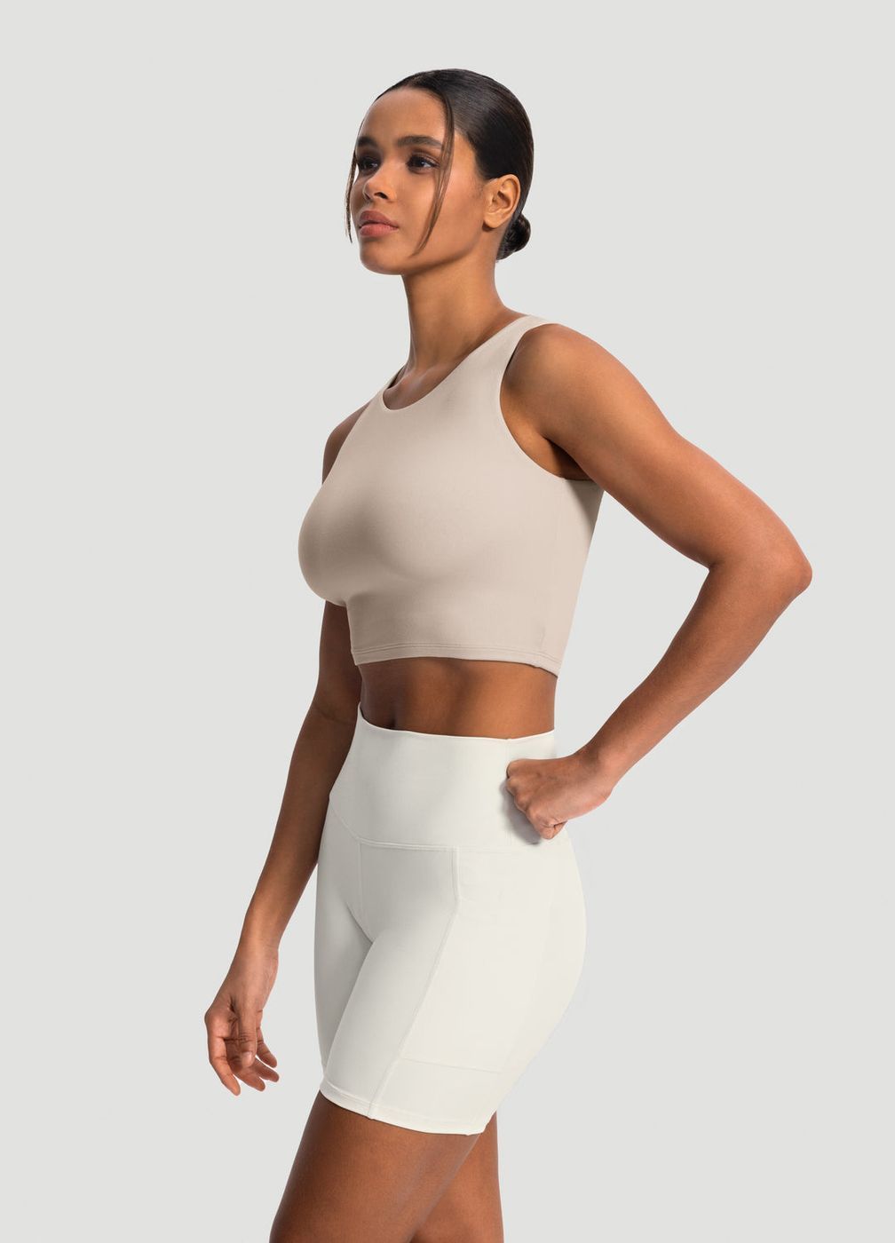 High Neck Cropped Tank Top in Oat Milk, second view