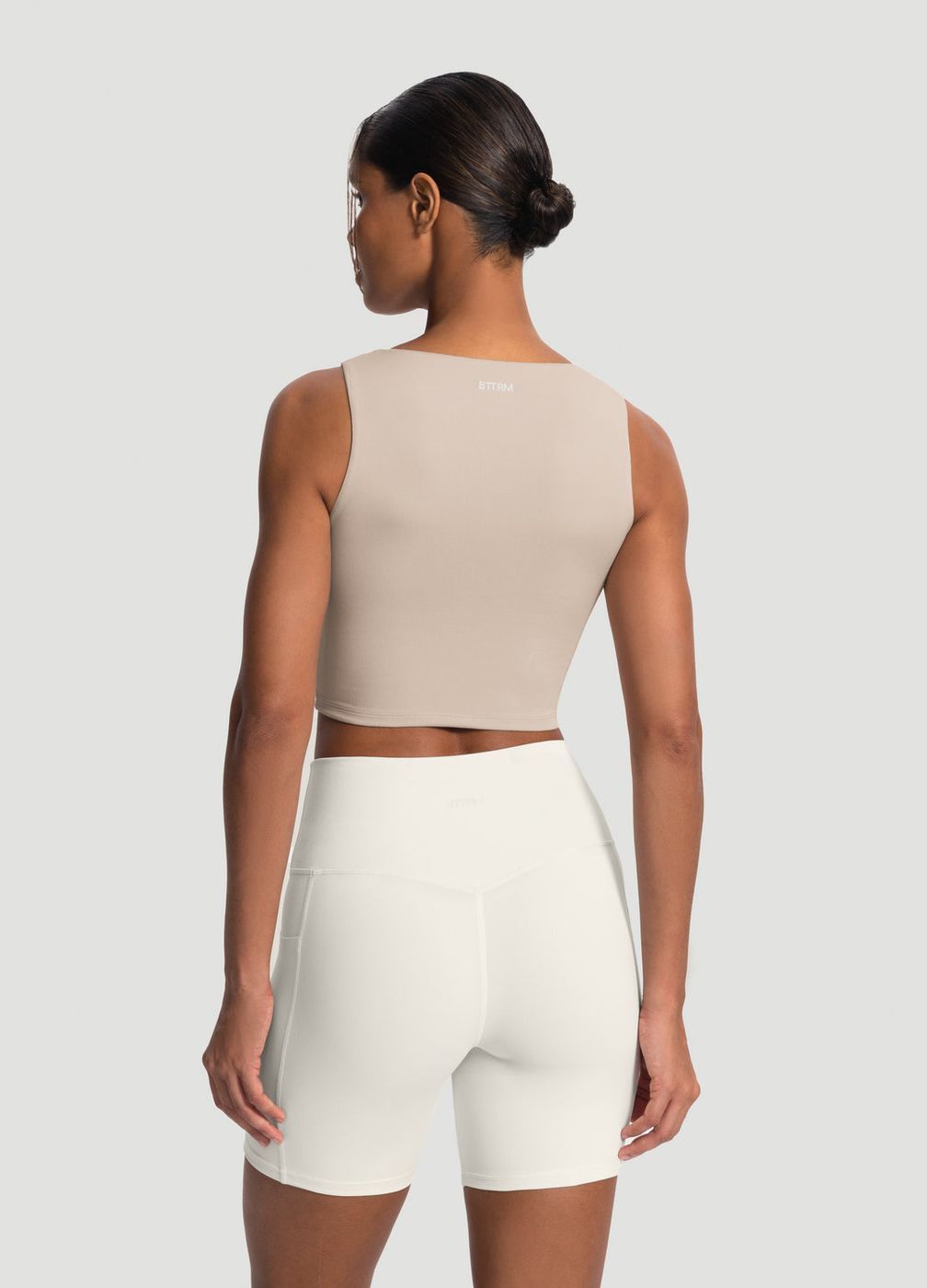 High Neck Cropped Tank Top in Oat Milk, detail