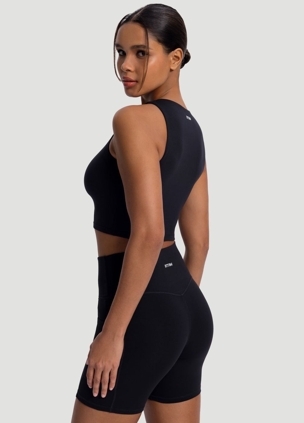 High Neck Cropped Tank Top in Black, second view