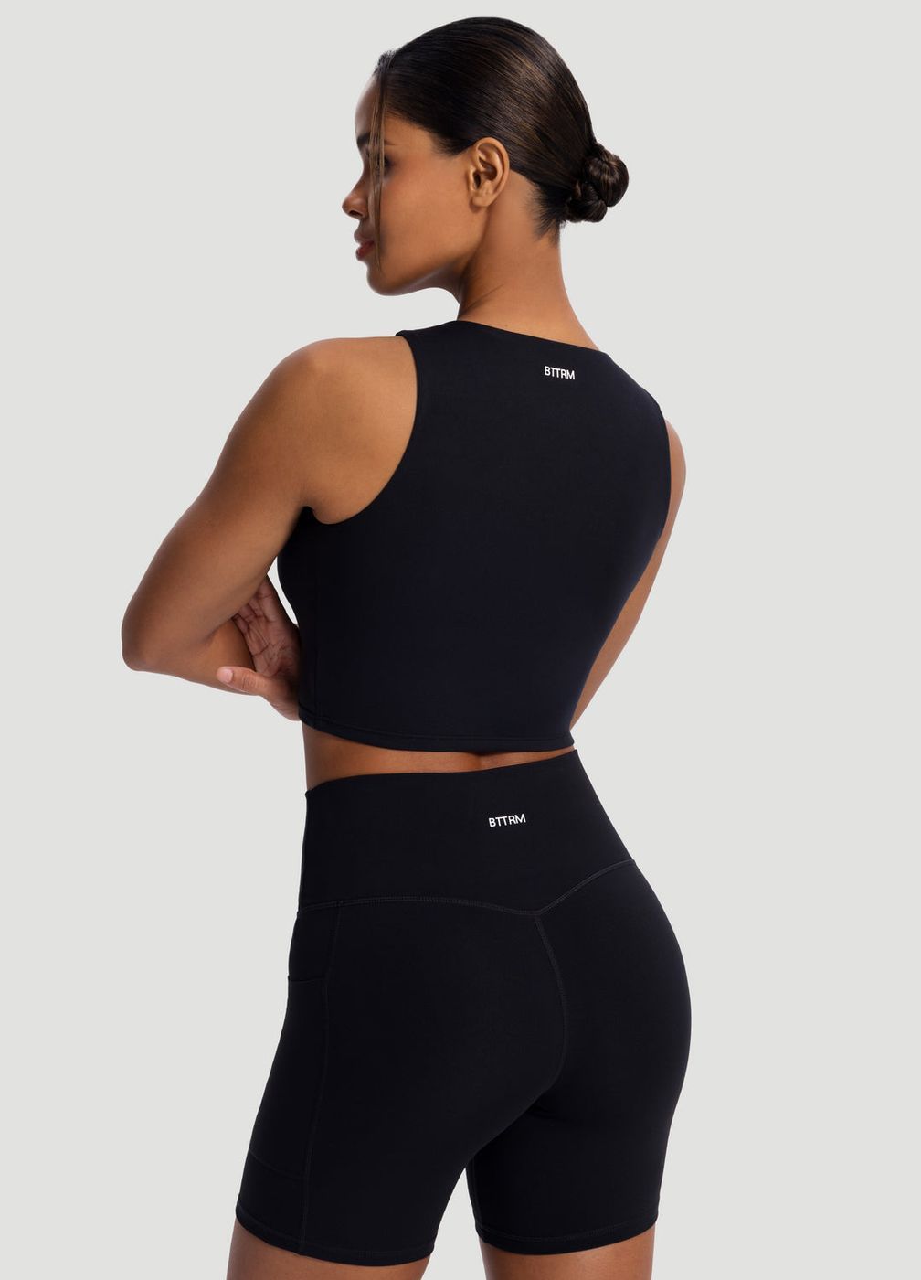 High Neck Cropped Tank Top in Black, detail