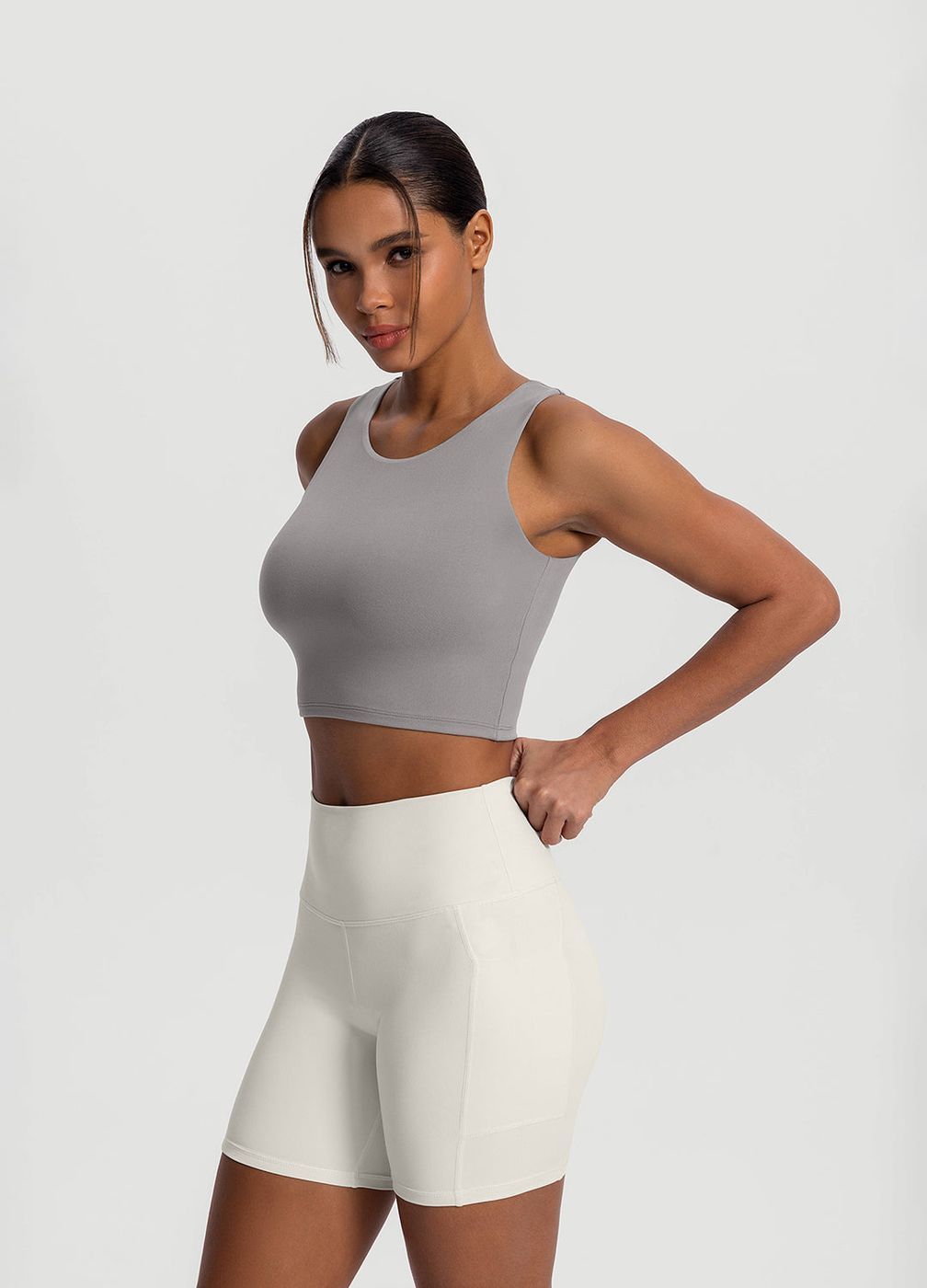High Neck Cropped Tank Top in Cool Gray, second view