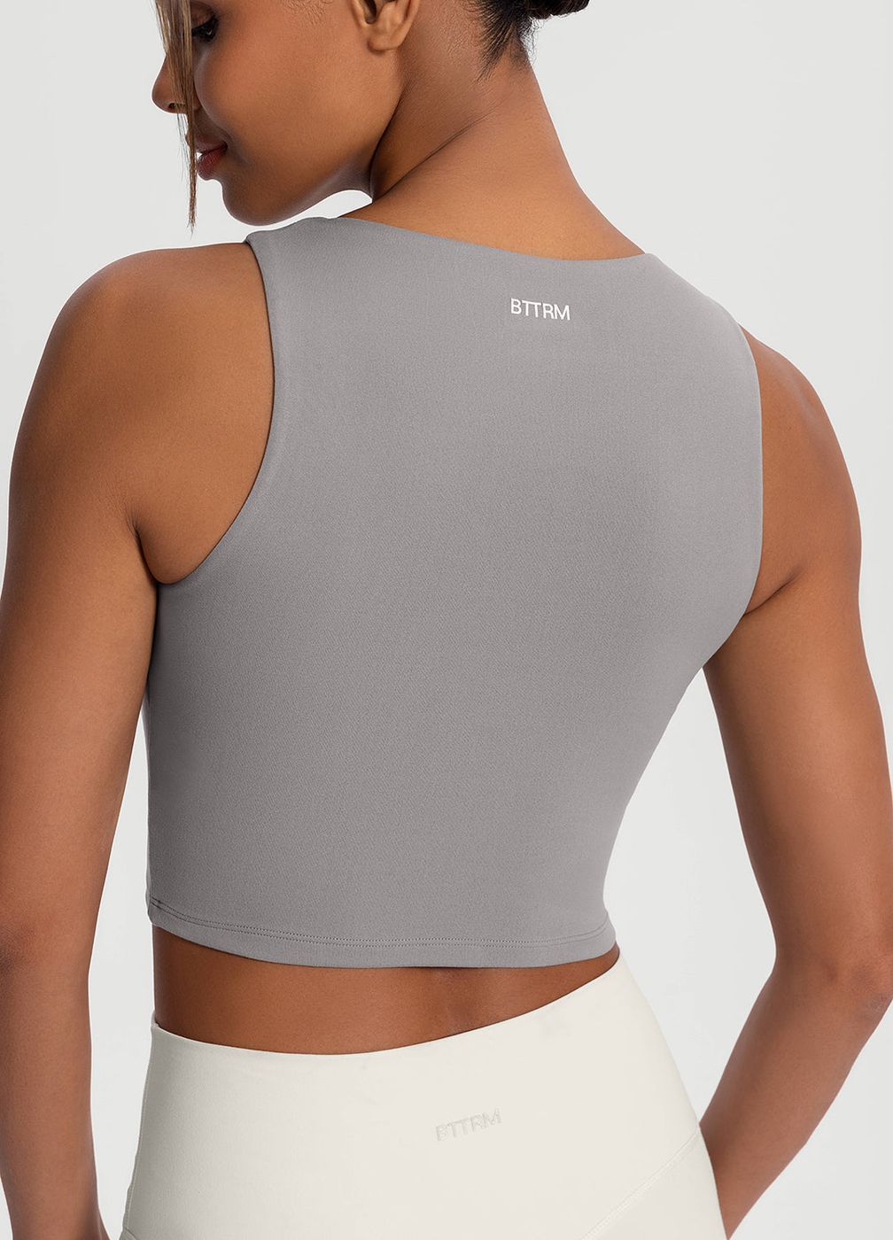 High Neck Cropped Tank Top in Cool Gray, detail