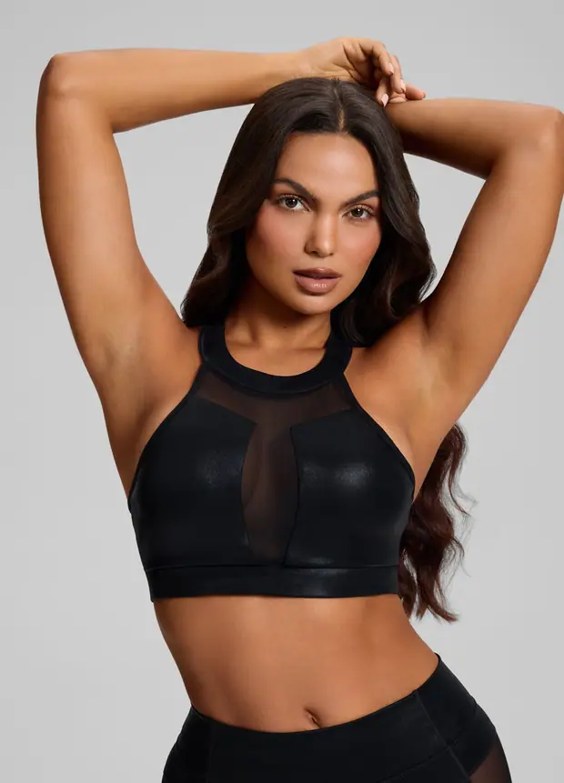 High-neck Top in Black, front view